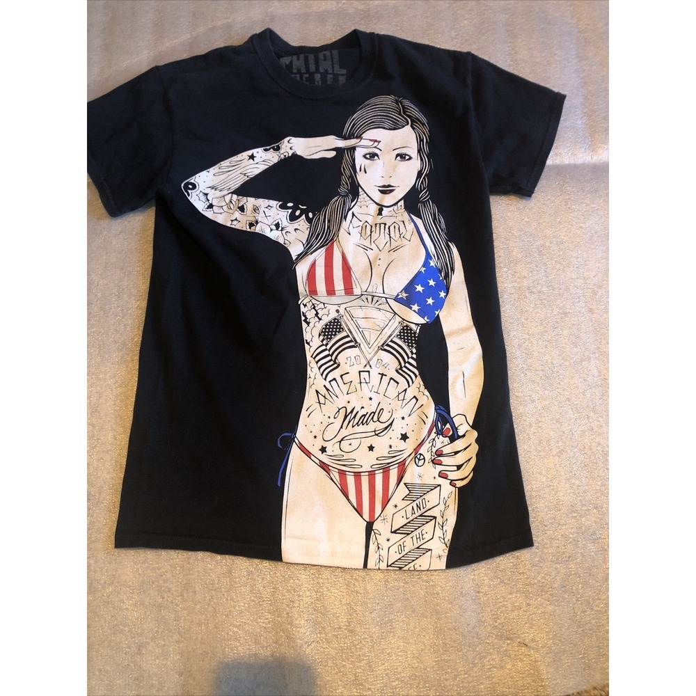 Fatal Crew Tshirt Small Tattooed Woman Bikini American Flag 2004 Rare Vintage
